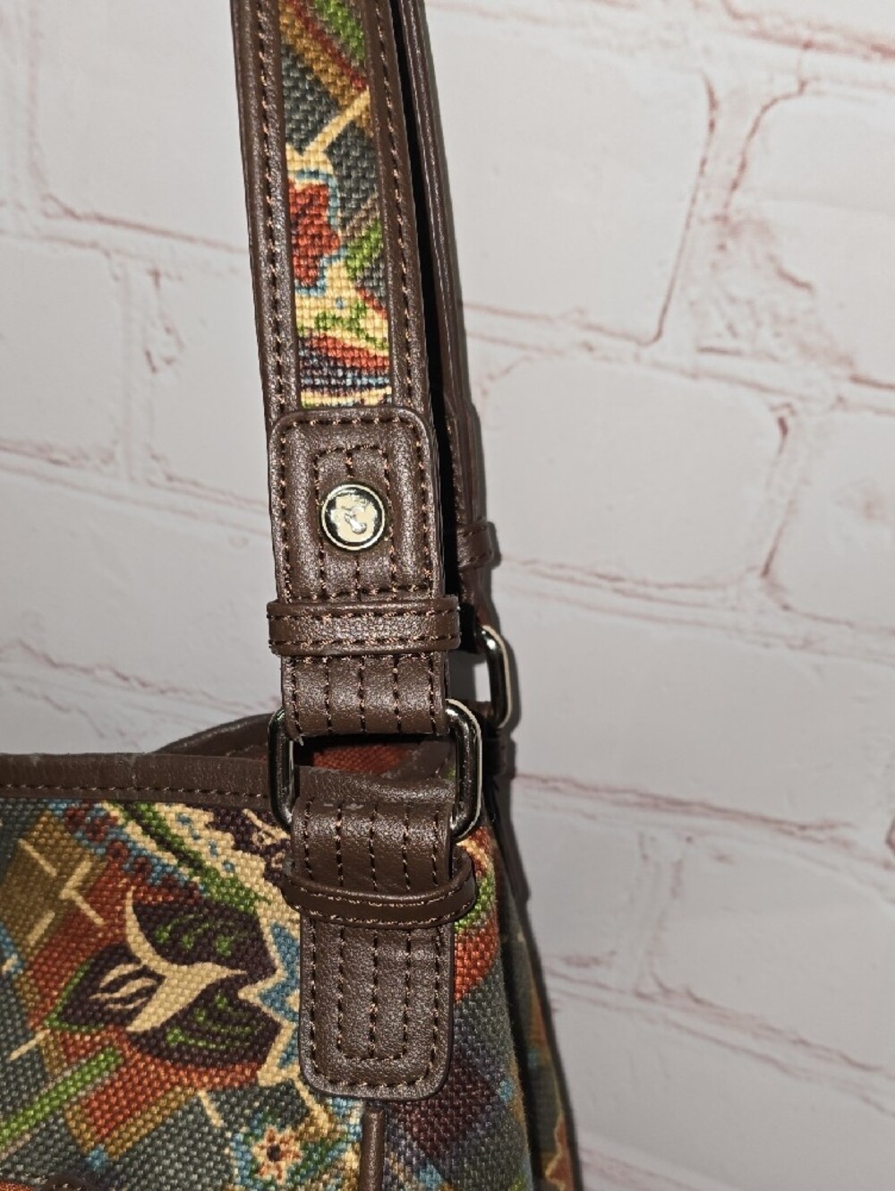 Spartina 449 Plaid Gracie Floral Shoulder Bag in Brown, Green, Blue, Red - Picture 7 of 17